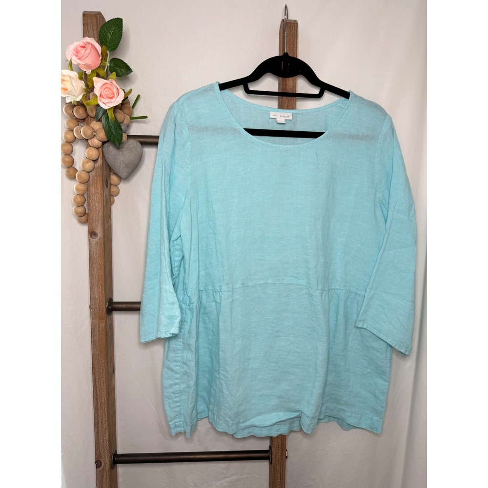 Pure Jill J. Jill Turquoise Blue Linen Blend Slub Knit Scoop Neck Top Large